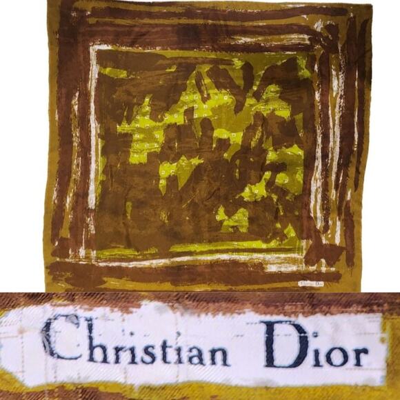 CHRISTIAN DIOR Silk Scarf Timeless Abstract Shades of Green Vintage Retro Glam - Picture 8 of 8